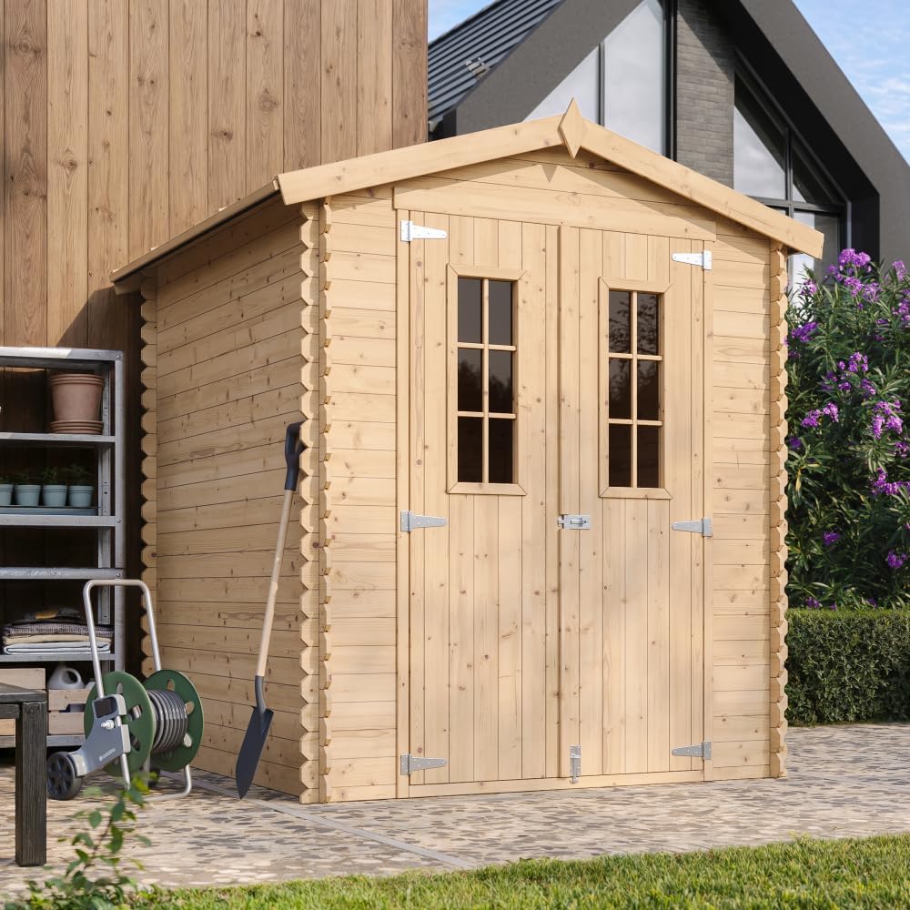 Holzhaus Gartenhaus - Gartenschuppen Holz mit Boden B196xL186xH218 cm/ 2,82 m2 - Lagerschuppen für Garten - Fahrrad Schuppen - TIMBELA M320C+M320G