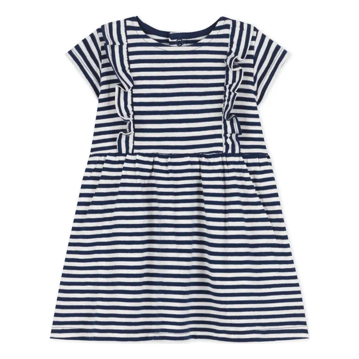 Petit Bateau Robe Manches Courtes à Volants | Bleu marine