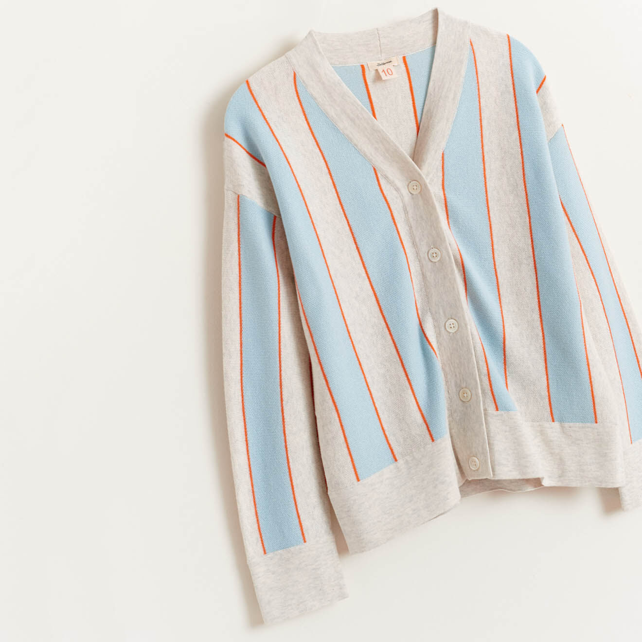 Bellerose Cardigan en Maille de Coton Gemyr rayé gris/bleu