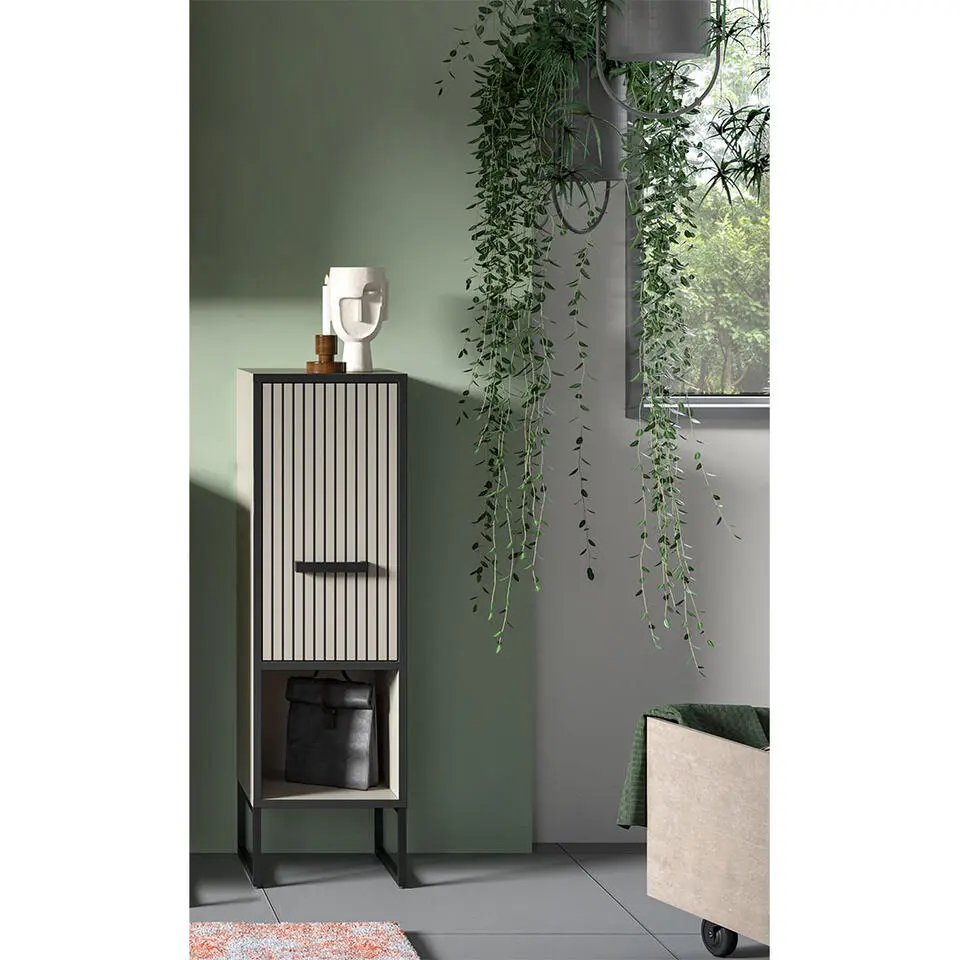 Hioshop Bagno badkamerkast 1 deur 1 vak lichtgrijs- crèmekleurig
