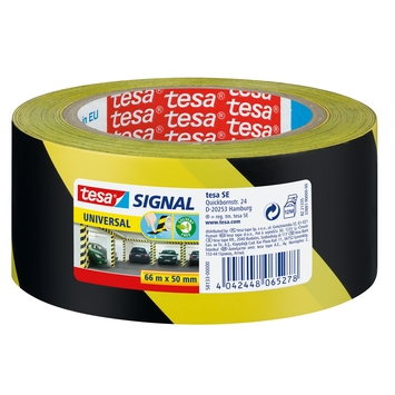 Tesa Signal waarschuwingstape geel met zwart 66 m x 50 mm