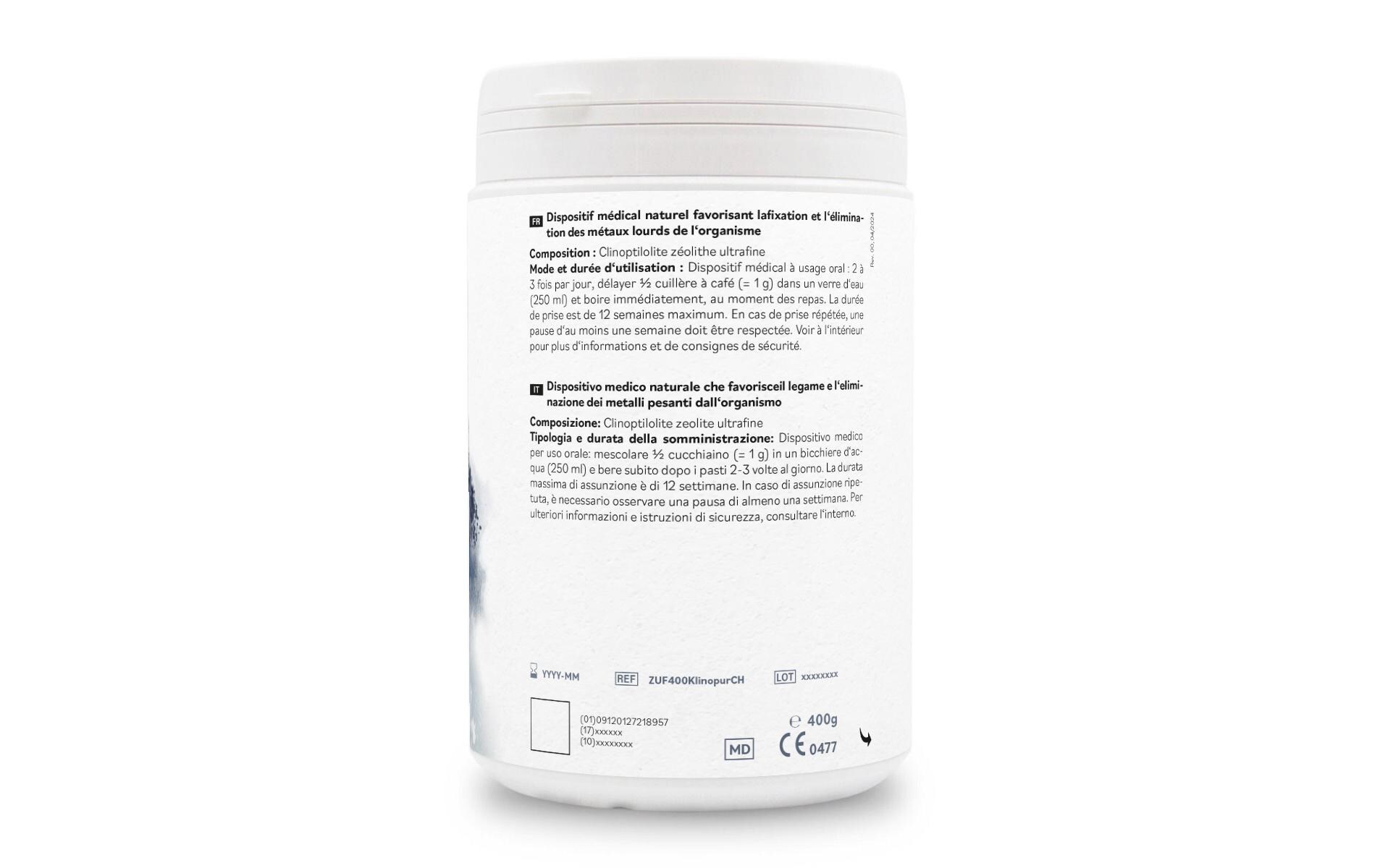Klinopur Zeolith Detox Pulver ultrafein 400 gKlinoptilolith-Zeolith, natürliches Medizinprodukt zur Entgiftung des Körpers