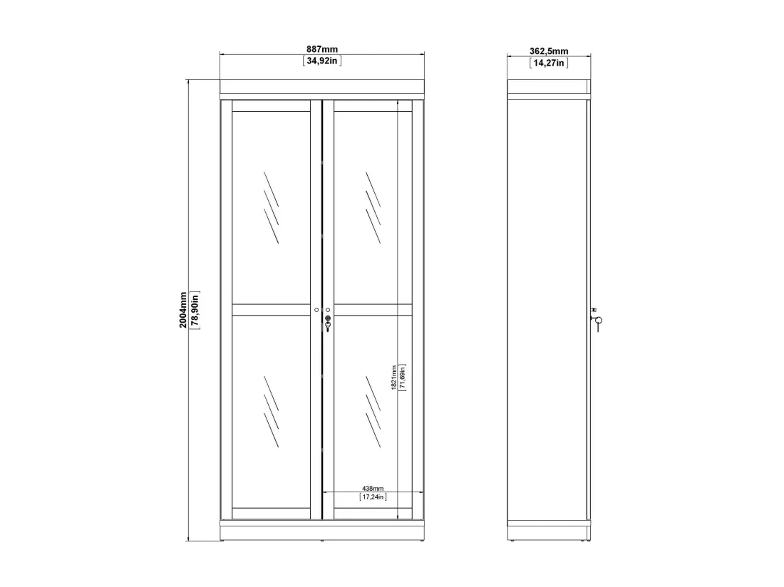 Vitrine Dvazque, Buffet d'exposition, Vitrine polyvalente, Buffet de salon, 89x36 h200 cm, Noir et Noyer