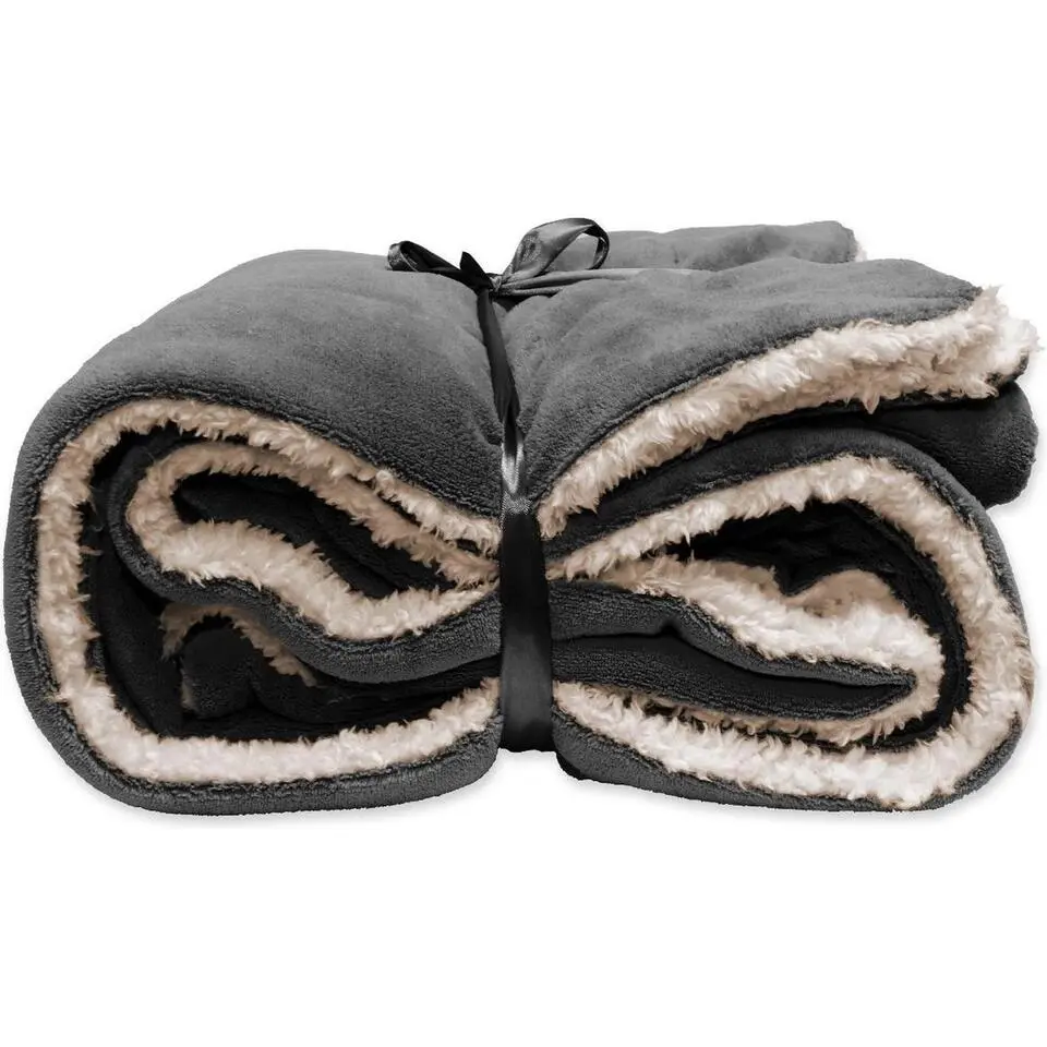 Unique Living - Lars coral fleece/suede plaid 150x200cm dark grey