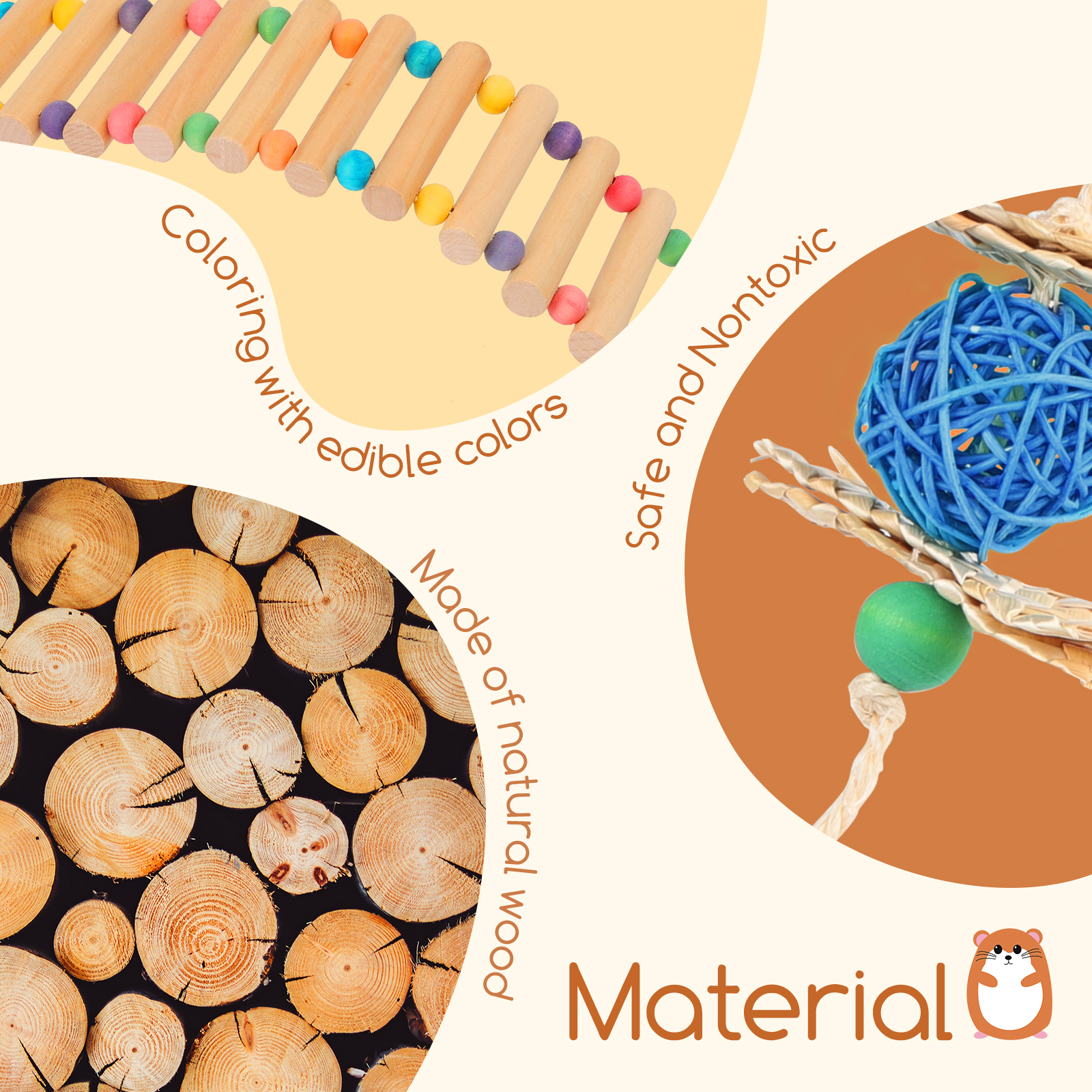 Nobleza Conjunto de 7 Brinquedos para Hamster, Brinquedos de Madeira para Roer, Brinquedos para Arremessar e Jogar para Coelhos, Chinchilas, Hamsters e Porquinhos-da-Índia