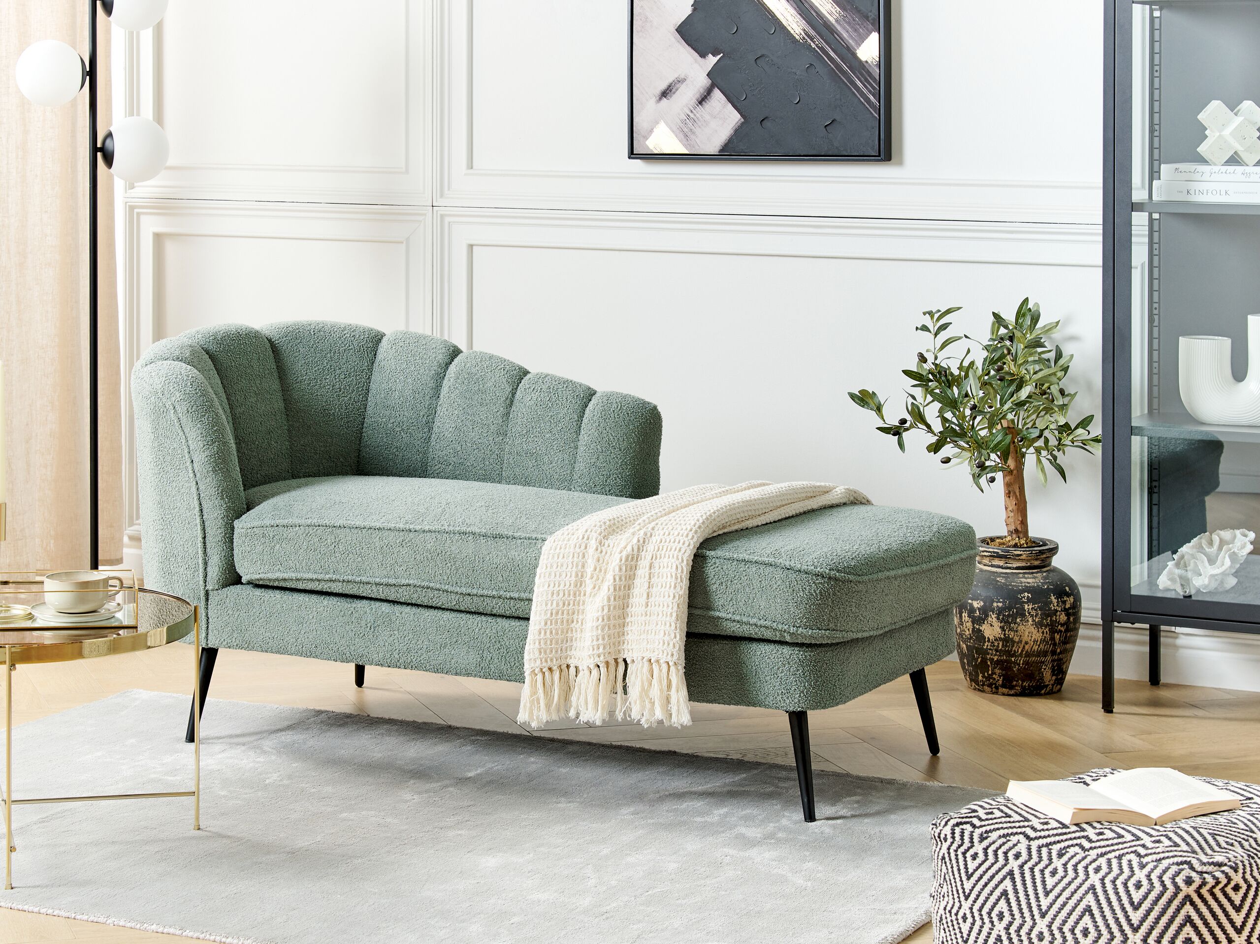 Beliani - ALLIER - Chaise longue - Groen - Linkerzijde - Bouclé