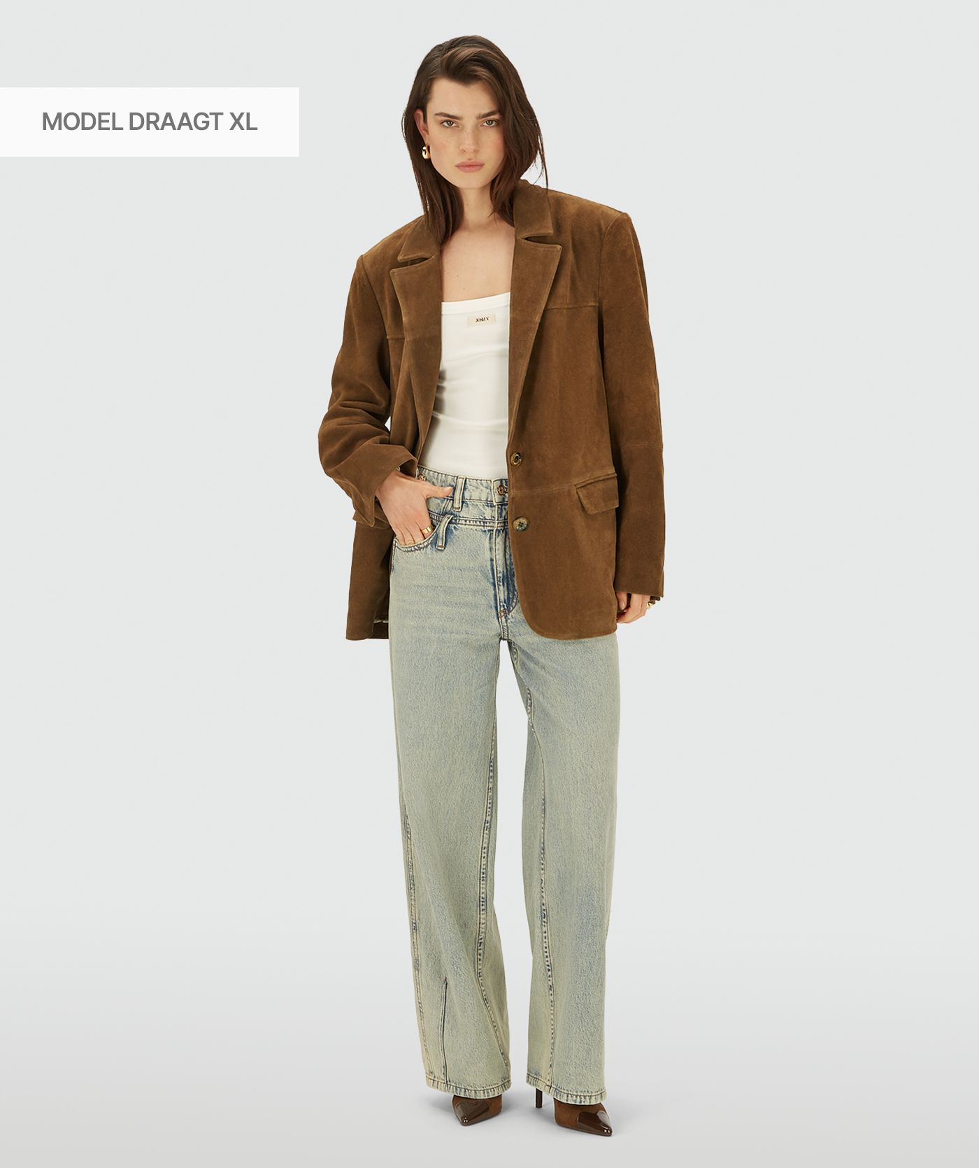 JV-EMSY oversized blazer van suède - brown