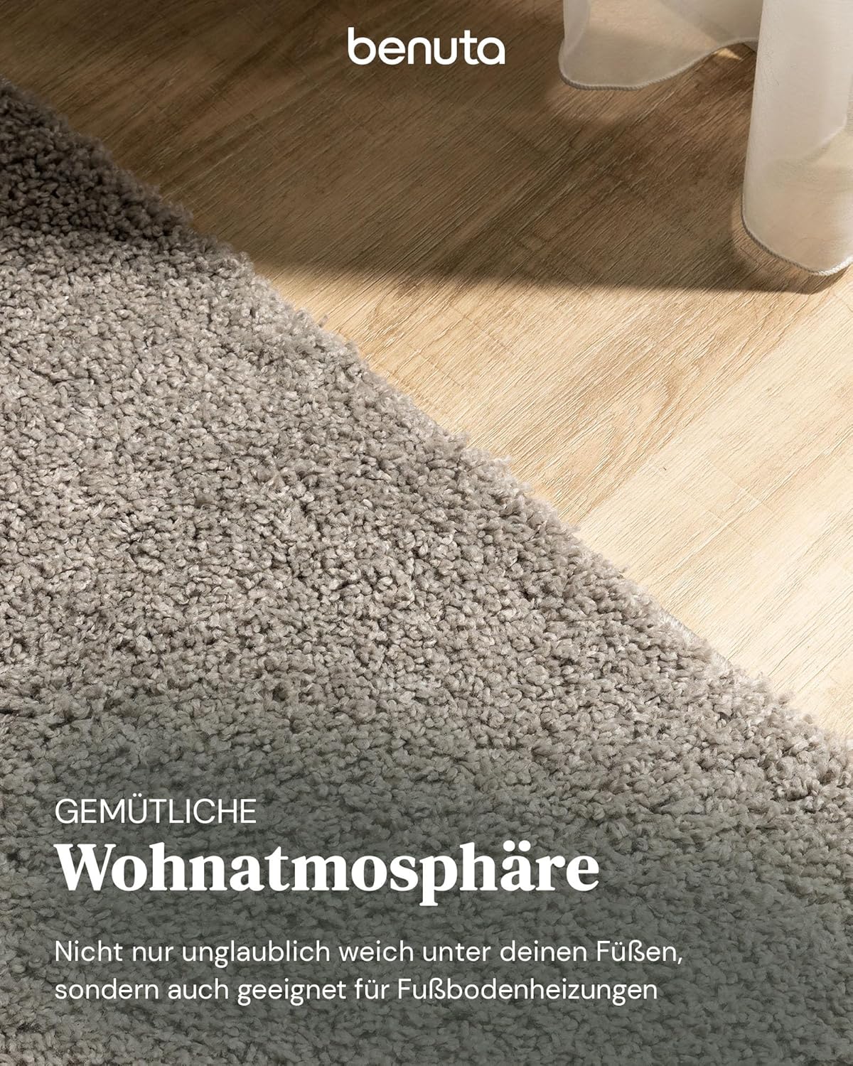 benuta Basic Hochflorteppich Teppich Wohnzimmer Sohari - Hellgrau 250x300 cm - Minimalistischer Look - Weich & Waschbar - Für Schlafzimmer, Flur oder Esszimmer - Geeignet für Fußbodenheizung