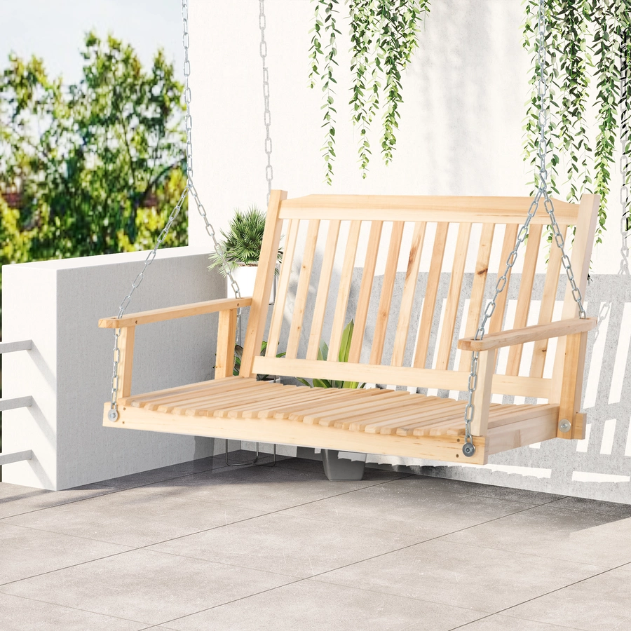 Outsunny Hängebank mit Ketten naturholz