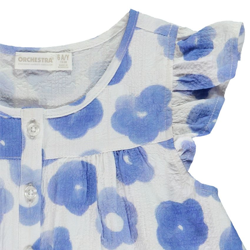 Tunique manches courtes imprimé fleurs aquarelle pour fille - Blanc