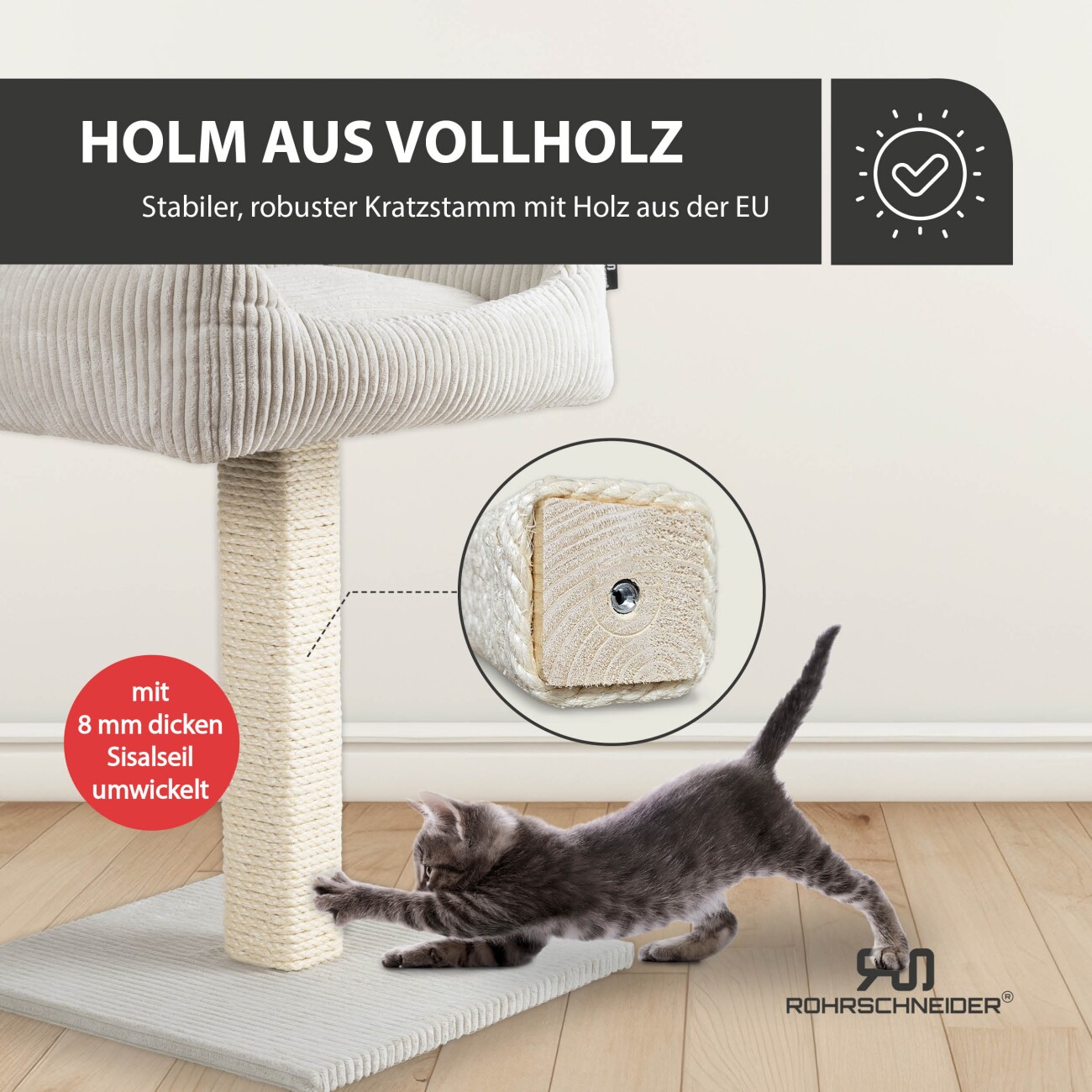 Rohrschneider ® Katzenbaum Wolly mit kuscheligem Katzenbett, waschbarer Kissenbezug