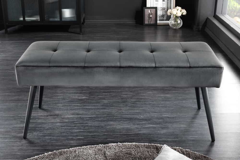 Design Sitzbank BOUTIQUE 100cm dunkelgrau Samt schwarze Metallbeine