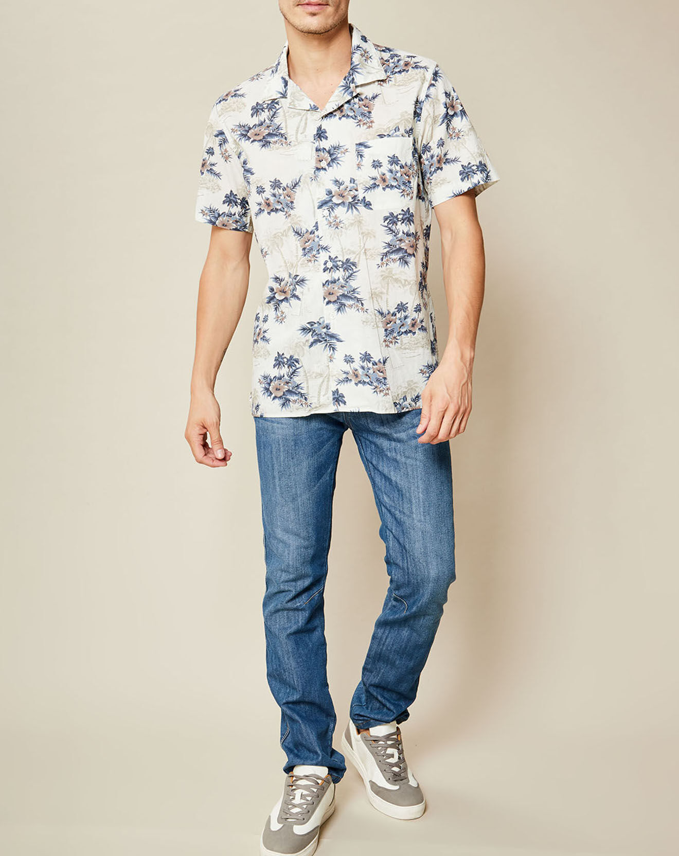 Hartford Chemise slim Slam à fleurs écru/bleu/rouge