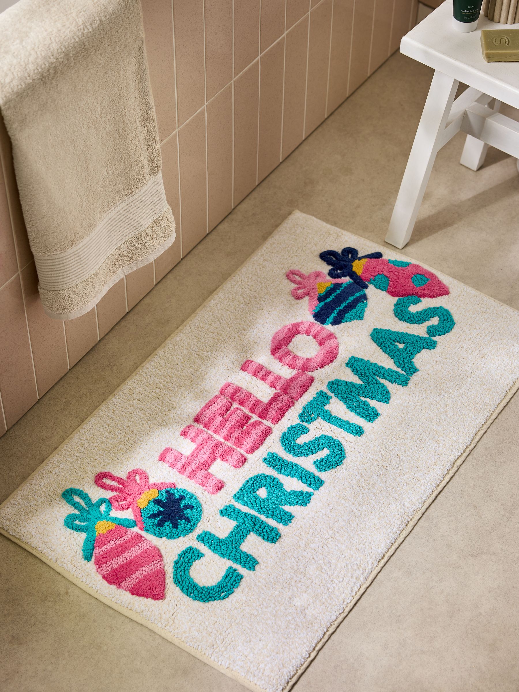 Hello Kerstmis 100% katoenen badmat