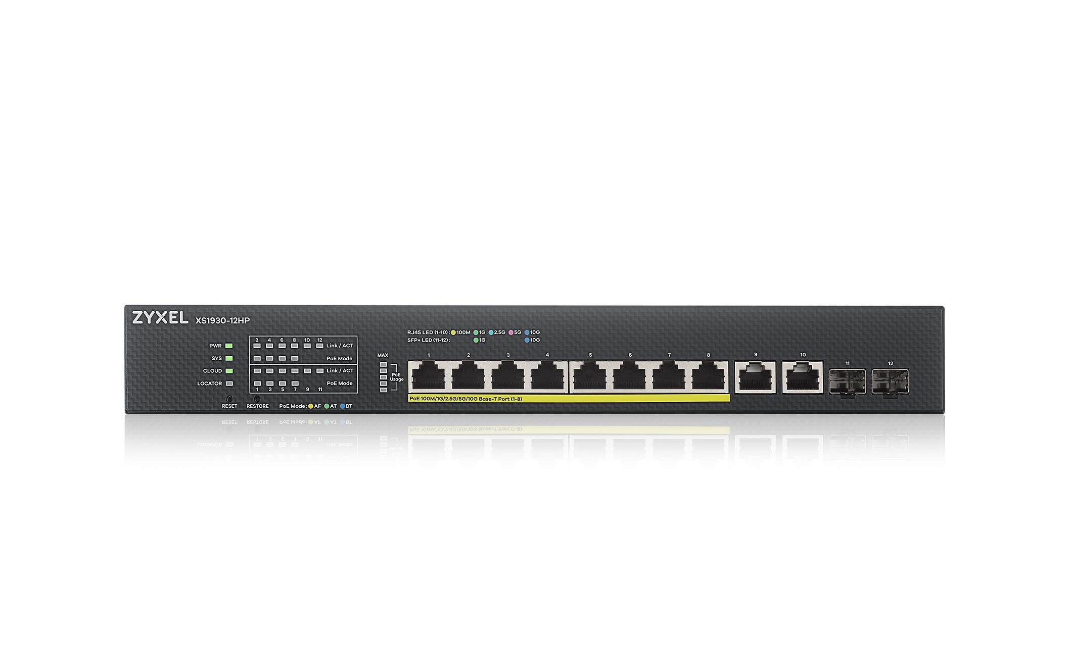PoE++ Switch XS1930-12HP 12 Port<br>Smart Managed Multi-Gigabit Switch (2x 10 GbE SFP+ Ports, 8x 10 GbE RJ-45 PoE++ Ports)
