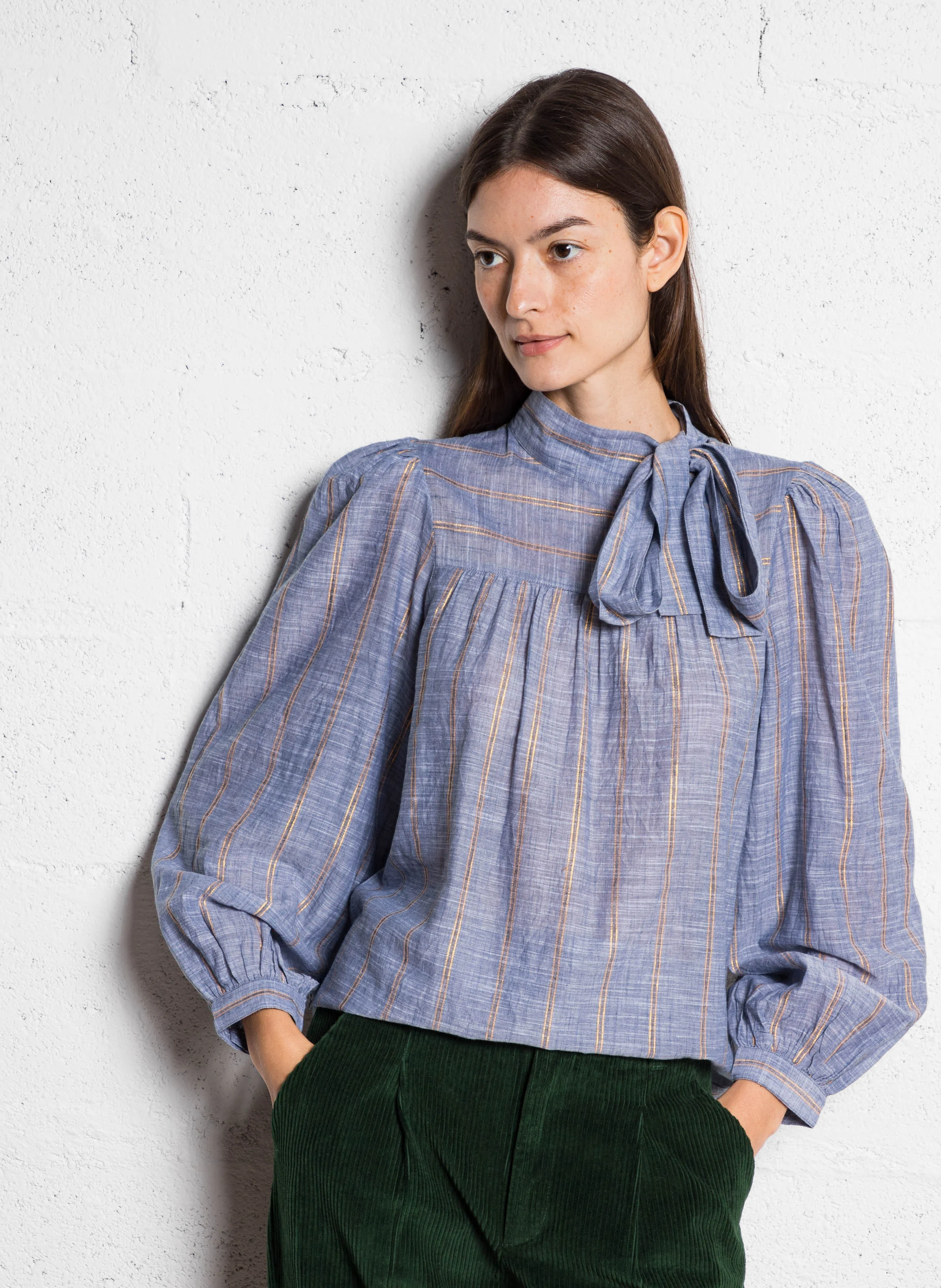 EDWARD - Blouse col lavallière en coton| Doré