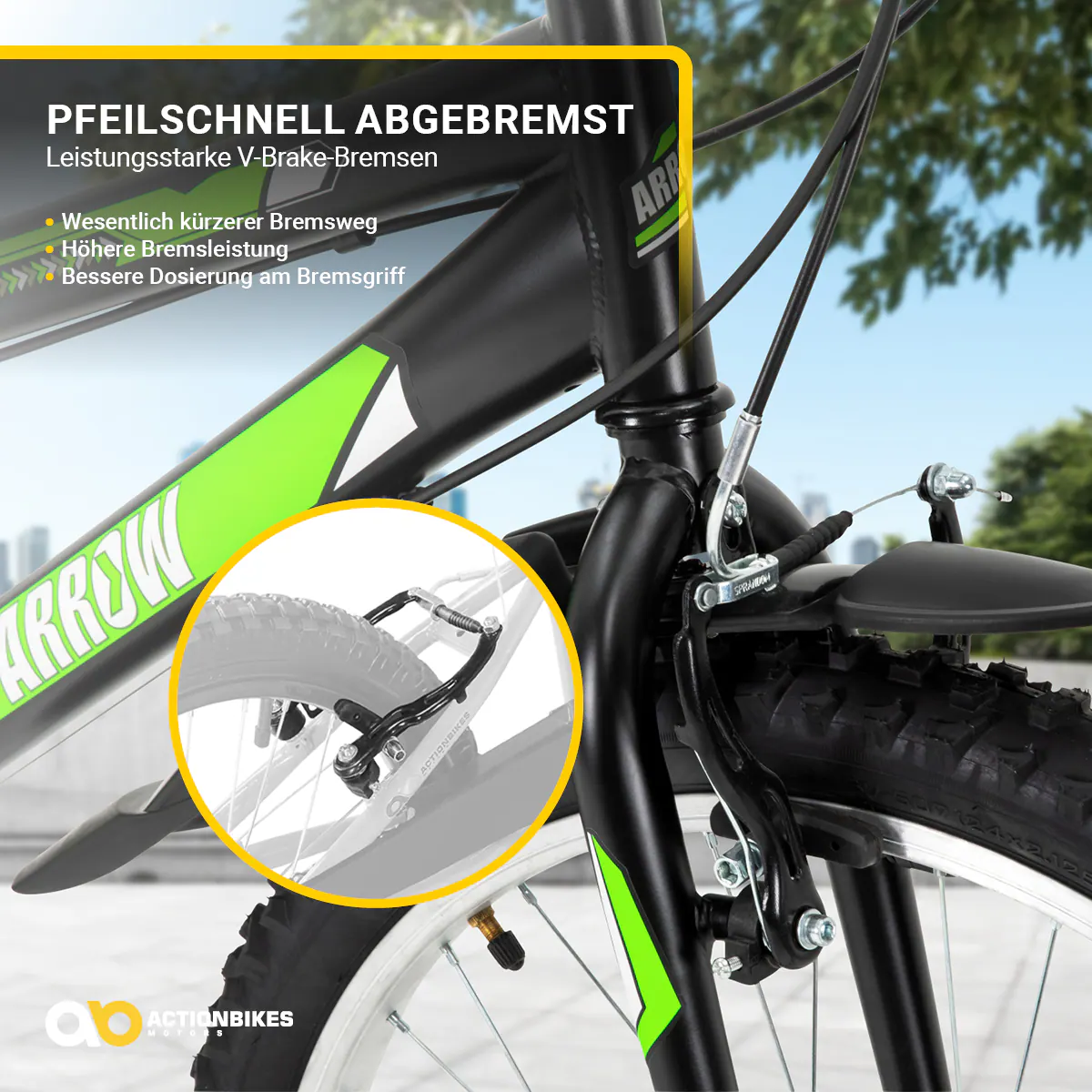 Actionbikes Kinderfahrrad Arrow 24 Zoll, Gangschaltung, V-Brake-Bremsen, verstellbar, Diamantrahmen