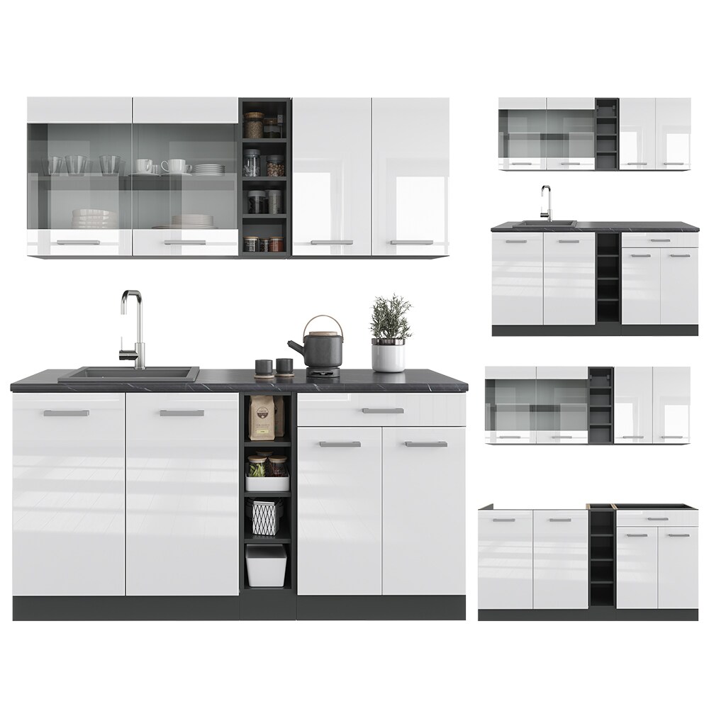 Vicco Küchenzeile Küchenblock Einbauküche R-Line Single Anthrazit Weiß Hochglanz 160 cm