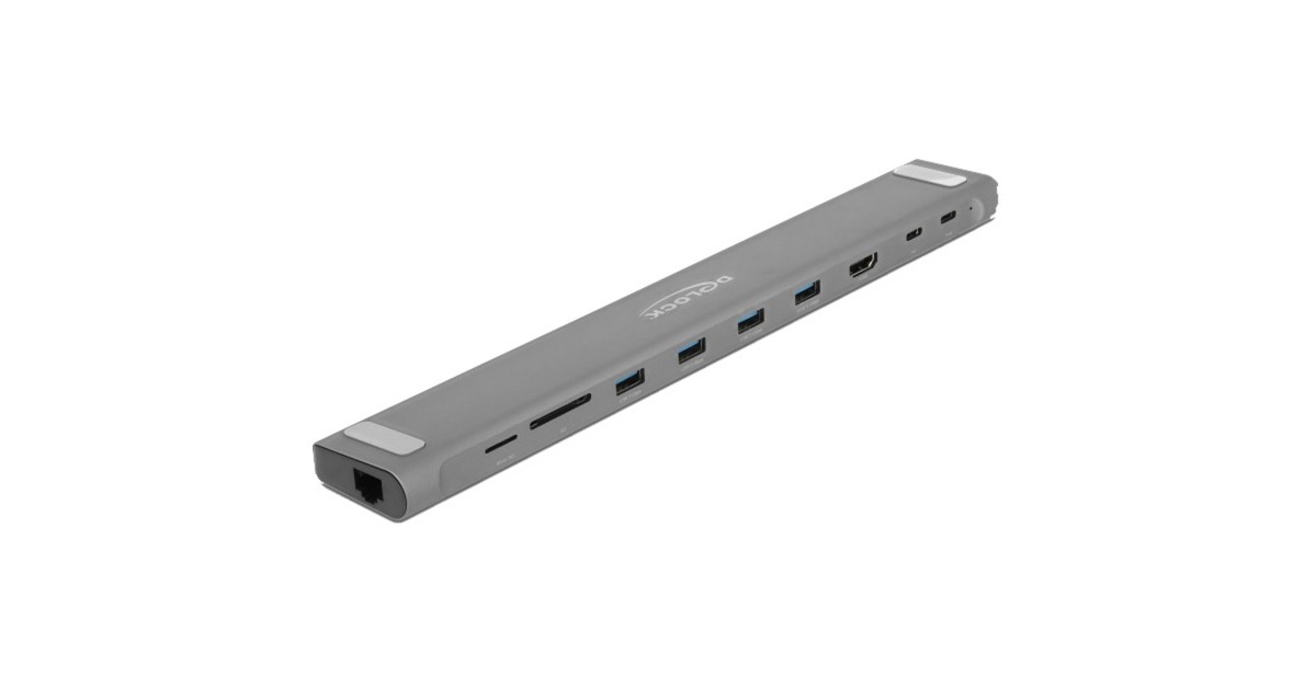 DeLOCKUSB Type-C Slim Dockingstation  (Grijs, HDMI, 4x USB-A 3.2 (5 Gbit/s), USB-C 3.2 (5 Gbit/s), MicroSD, SD, TB 3, RJ-45)