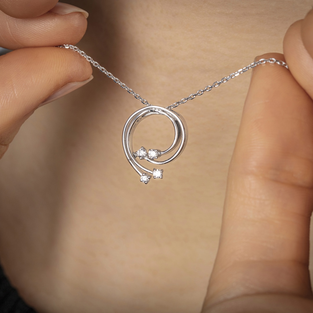 Collier mit Anhänger 925 Silber rhodiniert mit Zirkonia 43cm