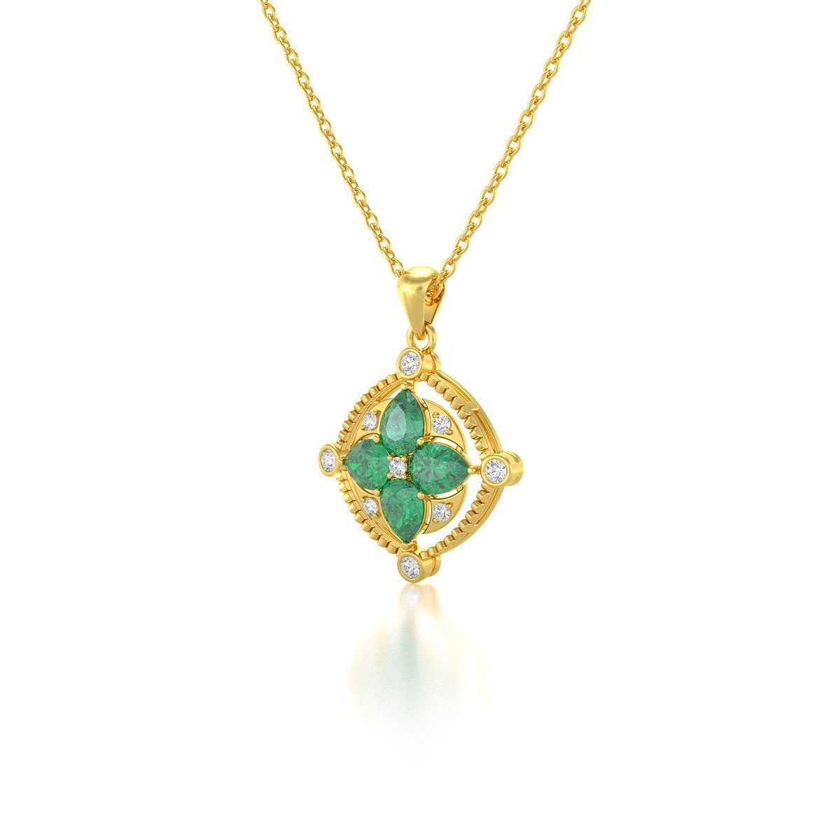 Collier Pendentif Or Jaune Médaillon Emeraude & Diamants - Fête des Mères Inoubliable | Aden