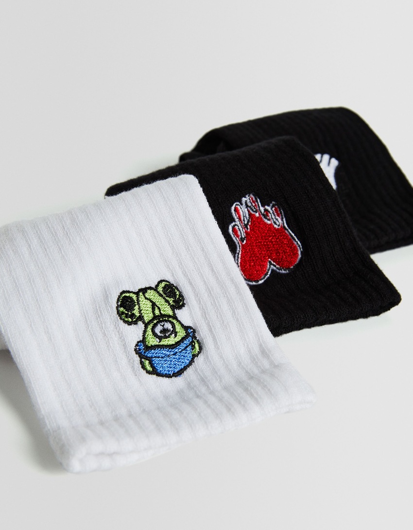 Pacote com 3 pares de meias bordadas do Stitch