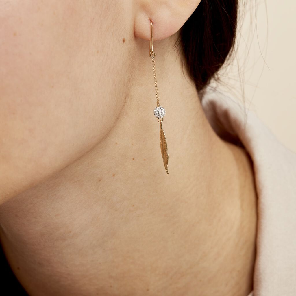 Boucles D'oreilles Pendantes Powoo Or Jaune Strass