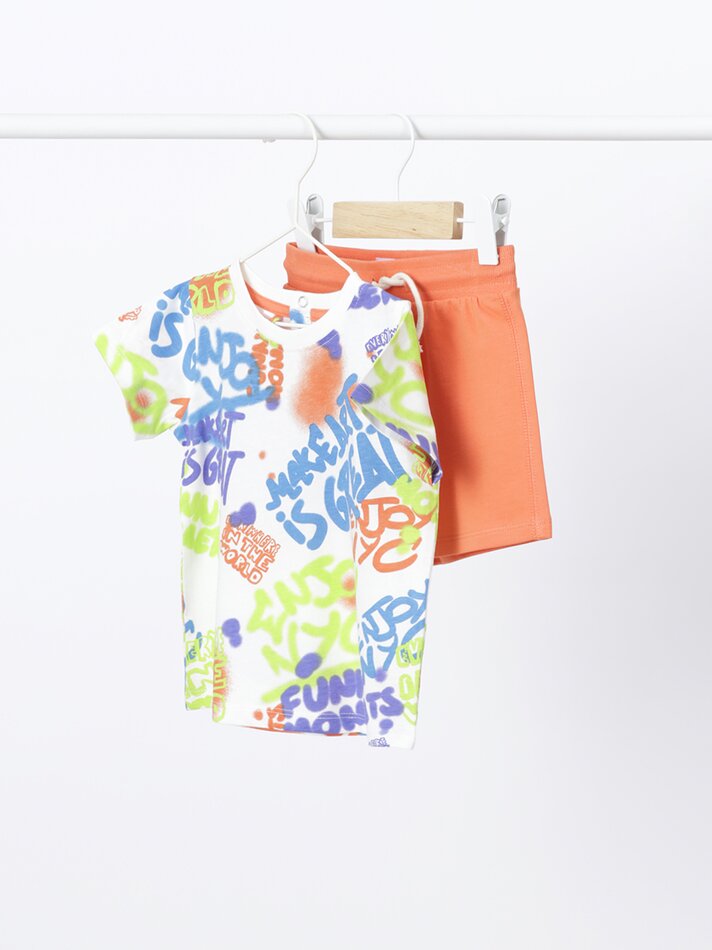 Conjunto de camiseta estampada e bermuda - Laranja Vigore