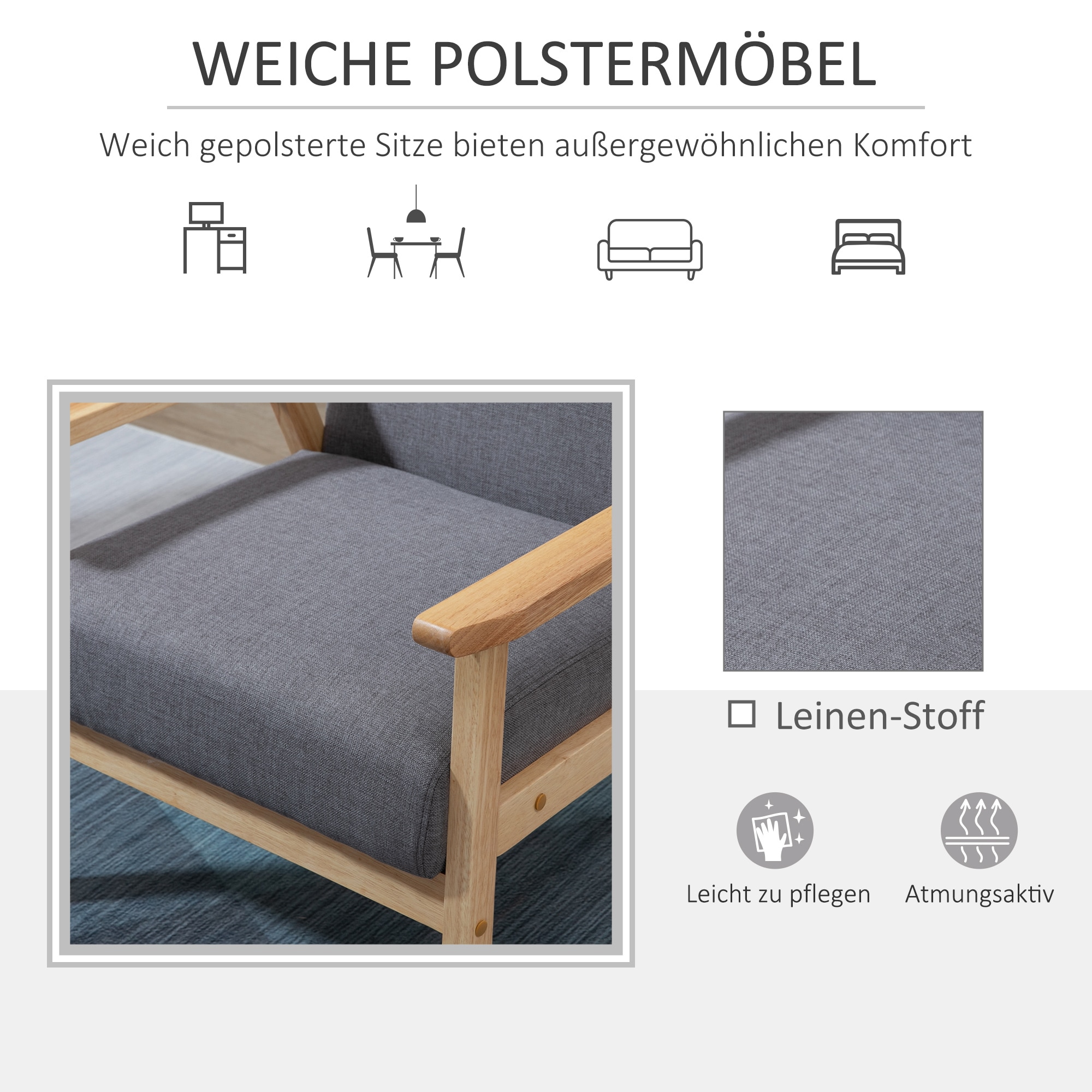 HOMCOM Sessel mit A-förmigen Beine grau 64L x 70B x 72H cm