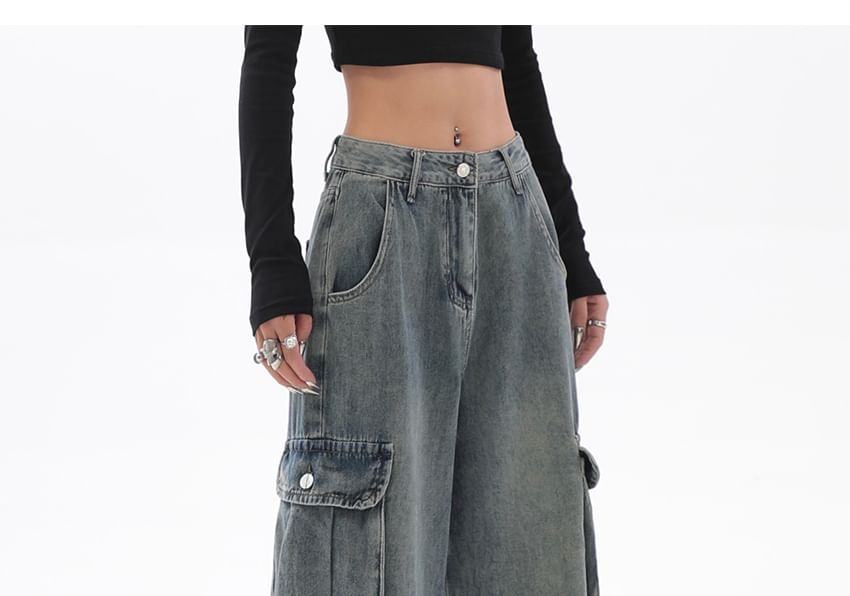 Rosesand - Lage taille gewassen zak losse wijde jeans