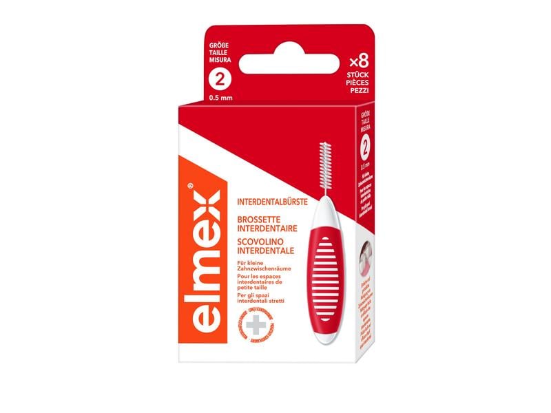 elmex Interdentalbürsten Rot, Grösse 2 0,5 mm, 8 Stück Hochwertige Bürsten für eine zuverlässige Reinigung der Zahnzwischenräume