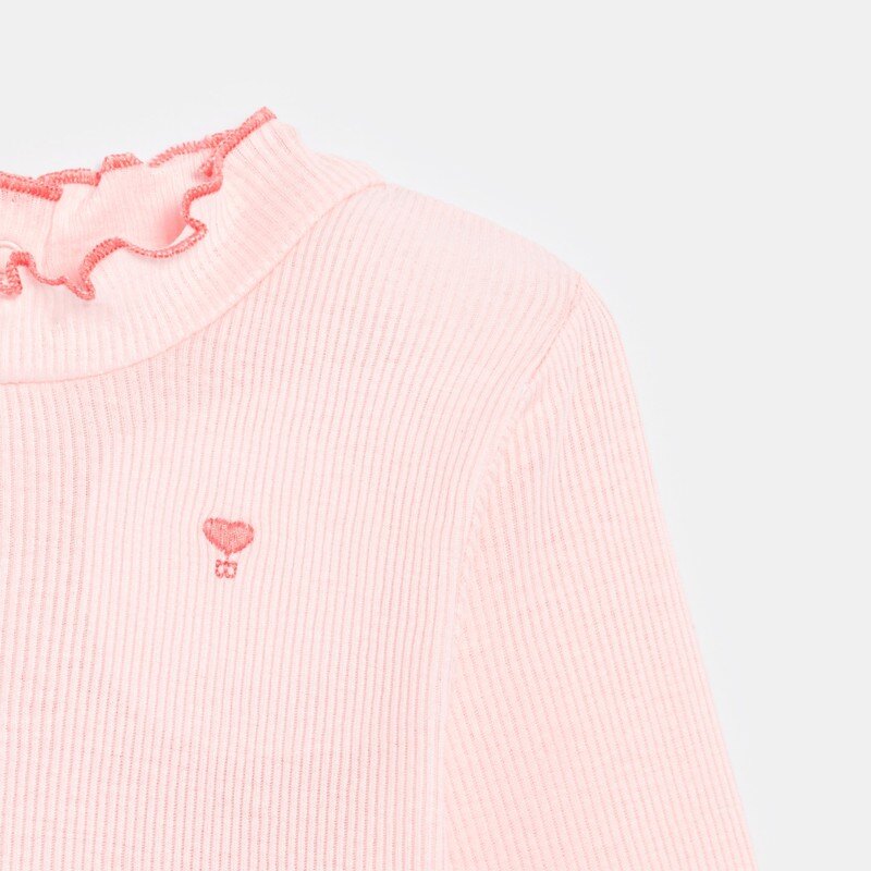 T-shirt côte plate col ondulé rose bébé fille Rose