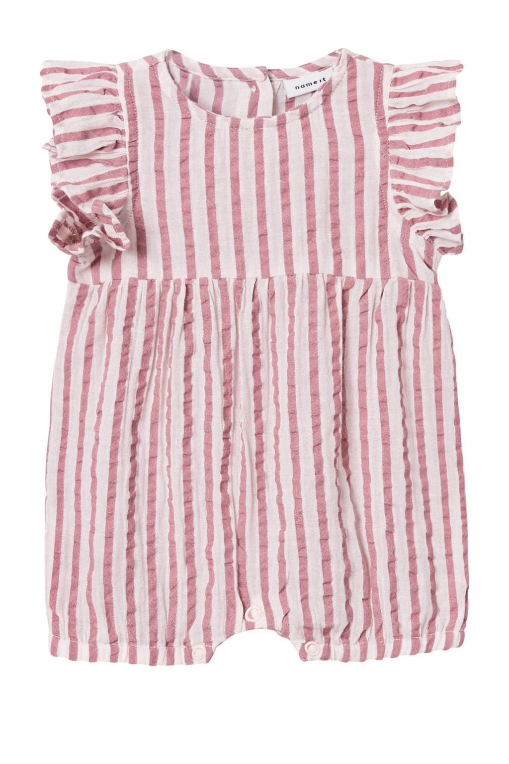 NAME IT baby gestreepte playsuit NBFHUNICA rood/wit