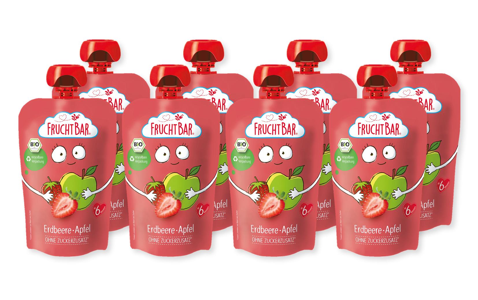 Quetschbeutel Erdbeere, Apfel 8 x 100gBio-Fruchtpüree mit Obst