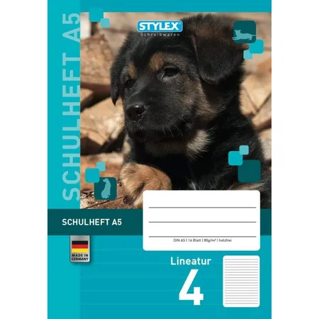 Stylex Schulheft Welpe DIN A5, Lineatur 4, liniert ohne Rand
