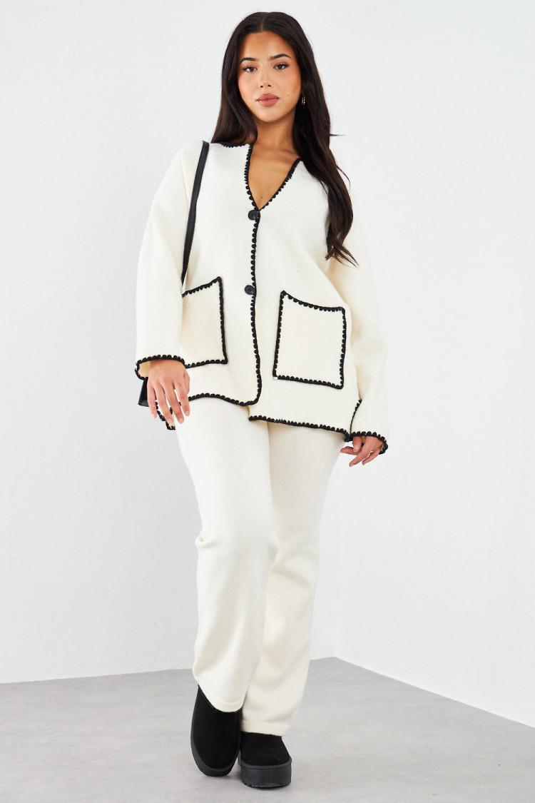 Ensemble 2 pièces qualité supérieur gilet + pantalon beige à coutures noires