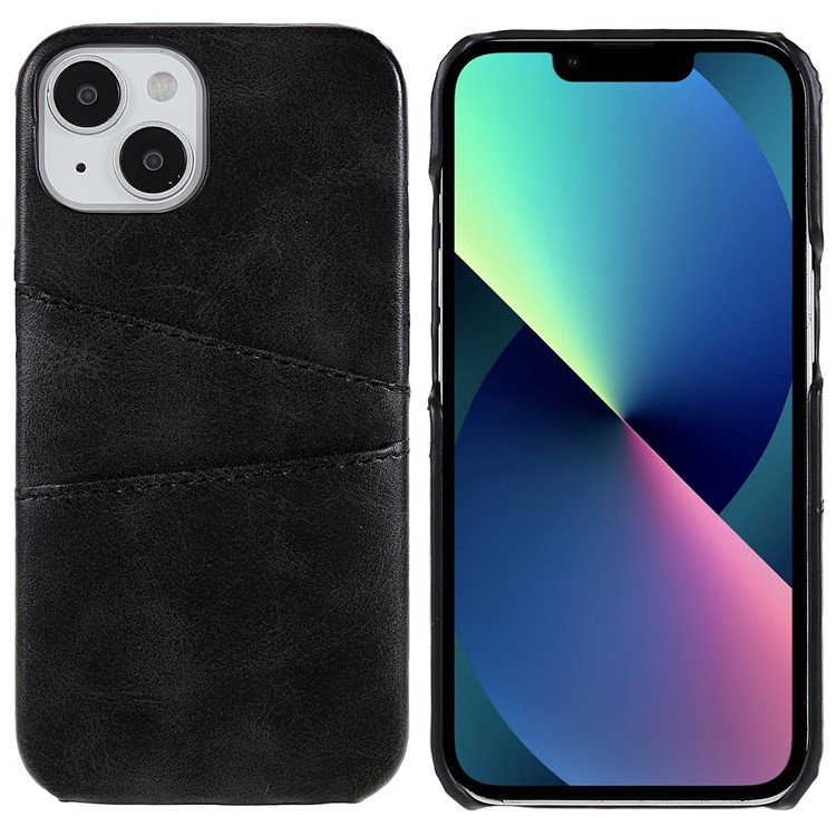 iPhone 14 Leder Hülle Snap Case   Kartenfach - Schwarz