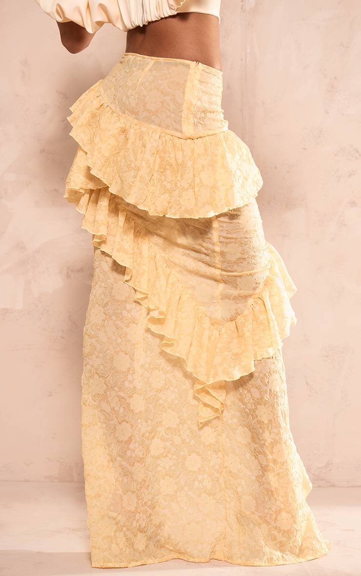 Citron Jupe Longue En Mousseline De Soie Transparente Texturée À Volants