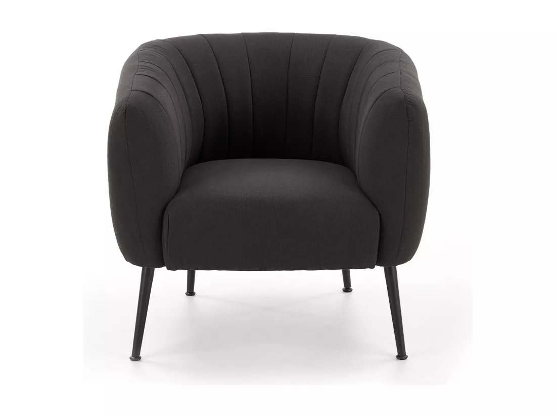 Fauteuil rembourré en tissu gris foncé avec pieds en acier noir Dreamin