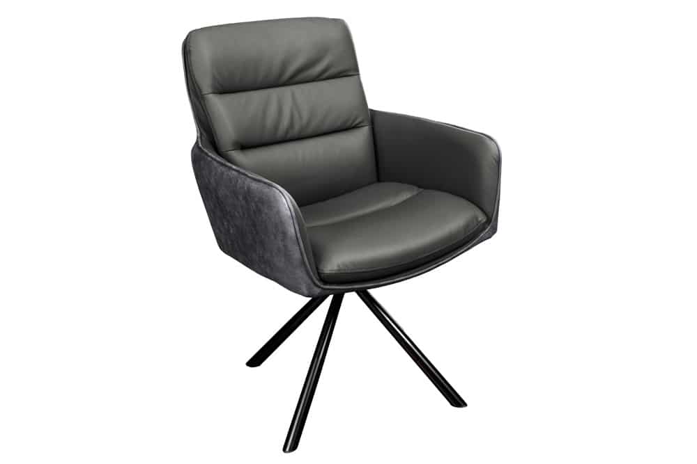 Drehbarer Stuhl BIG GEORGE grau Echtleder Microfaser mit Armlehne schwarze Metallbeine