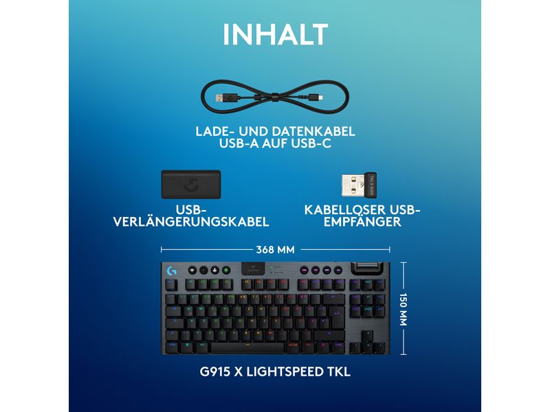 Logitech Gaming-Tastatur G915 X Lightspeed TKL GL Tactile Kabelloses Gaming Keyboard mit flachem Profil