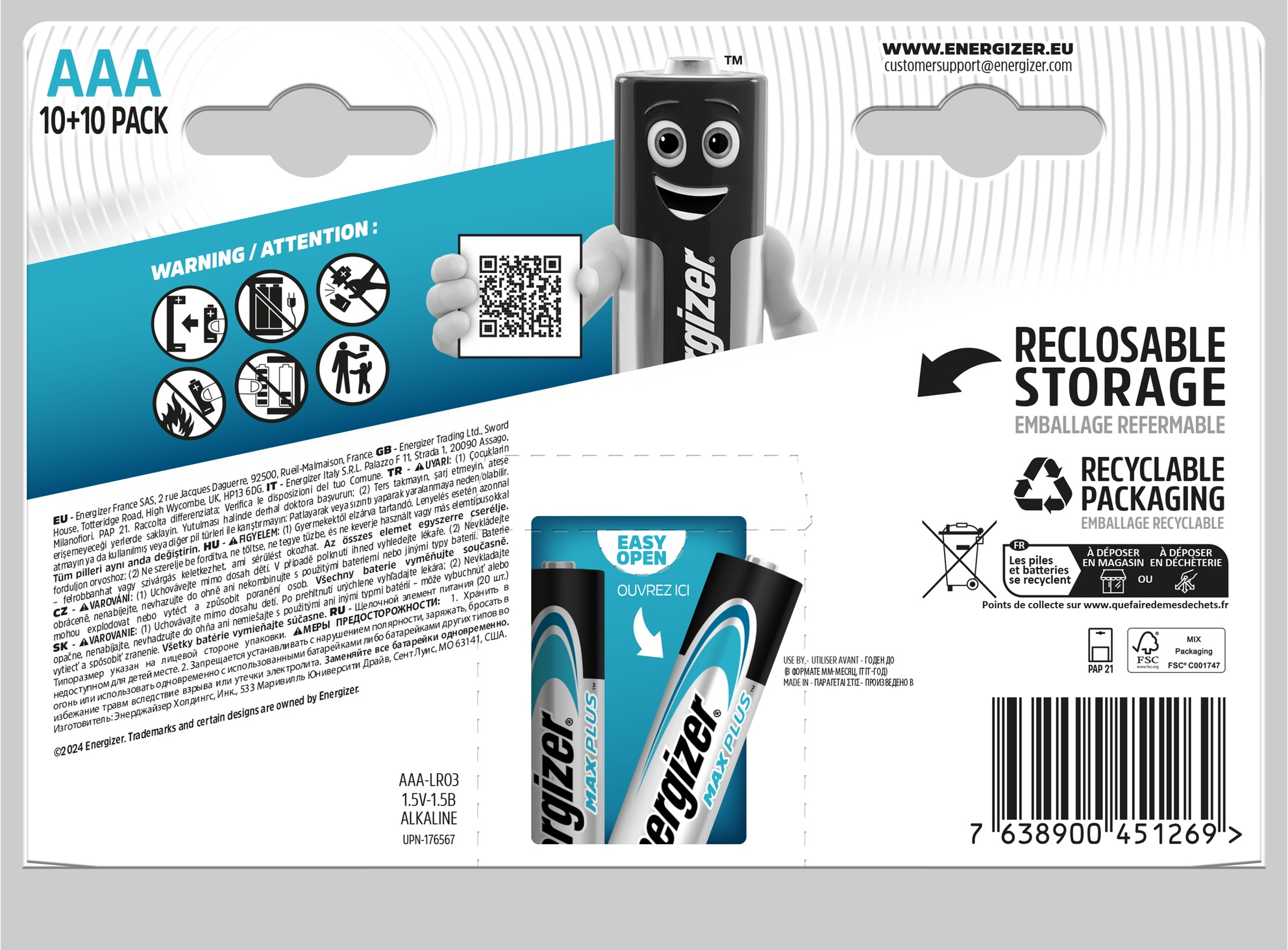 (20er Set) Max Plus AAA LR03 E92 Alkaline Batterie 1.5V (E304145700)