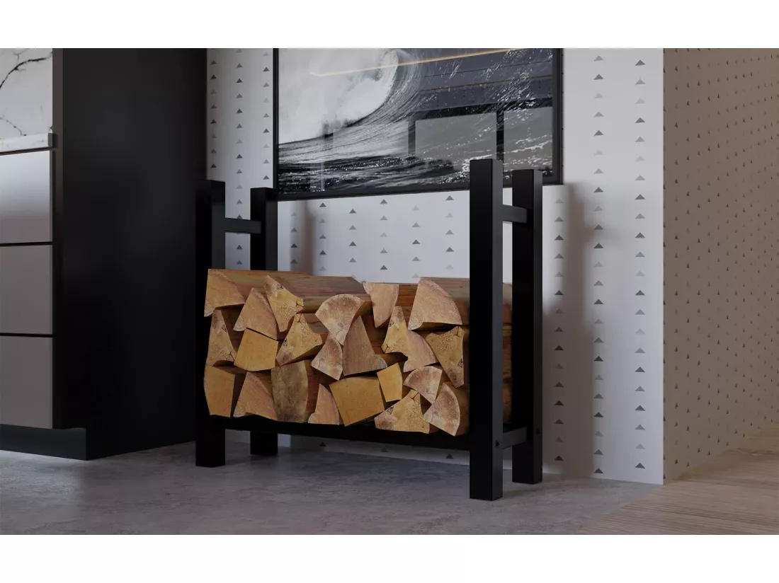 Etagère bois de cheminée - Métal - 30x80x80 cm - Noir - Medya