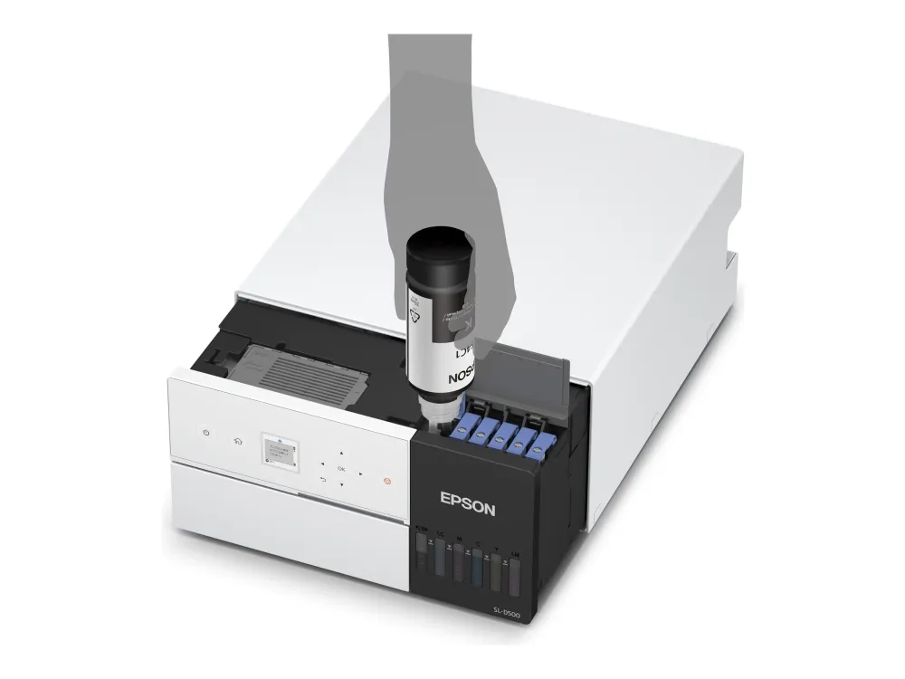Epson SURELAB SL-D500 - Printer - farve - piezoelektrisk ink-jet - CISS - 100 x 150 mm - 1440 x 720 dpi - op til 4.17 udskrifter/min (mono) / op til 4.17 udskrifter/min (farve) - kapacitet: 100 ark - USB 2.0, LAN, Wi-Fi(n)