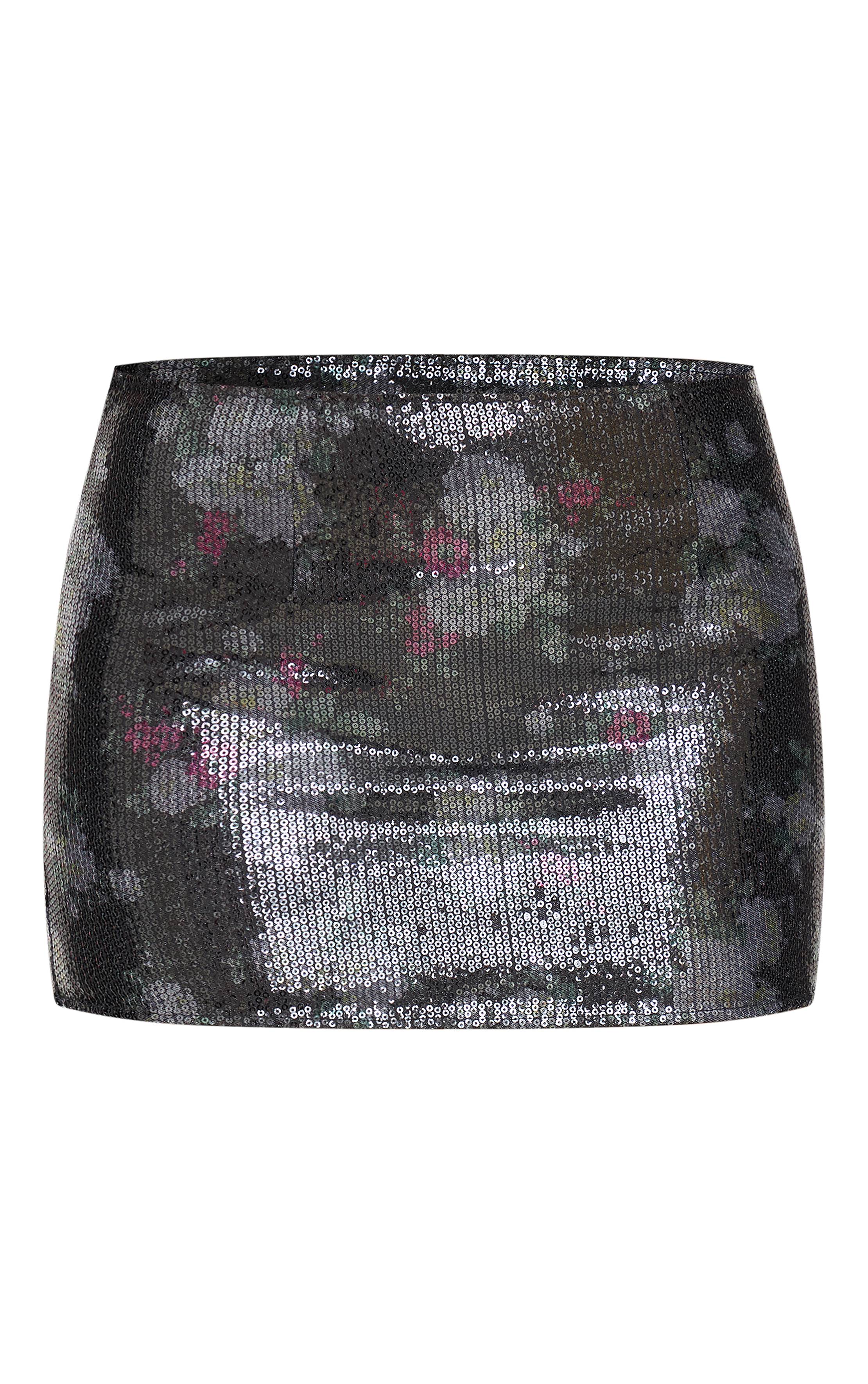 Noir Jupe Micro Mini À Sequins Imprimés Coordonnée