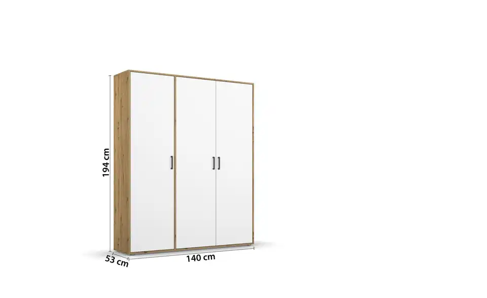Drehtürenschrank Absetzung: Eiche Artisan 140 cm 3 Stück