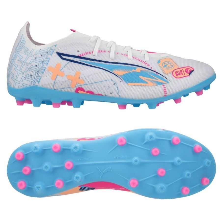 PUMA Ultra 5 Match MG Volume Up - Blanc/Bleu/Poison Pink/Fizzy Melon