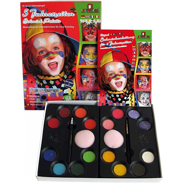 Eulenspiegel Ansiktsmaling - sminkesett med step-by-step, ass. farger, 1 sett