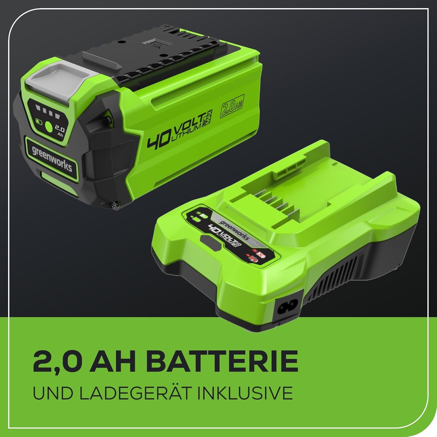 Greenworks G40PSFK2 Akku Hochentaster,20 cm Blattlänge, 8 m/s Kettengeschwindigkeit, 3,64 kg, automatisches Öl-System, 80 ml Öltank, 2.58m Stangenreichweite, 40V 2Ah Akku & Ladegerät, 3 Jahre Garantie