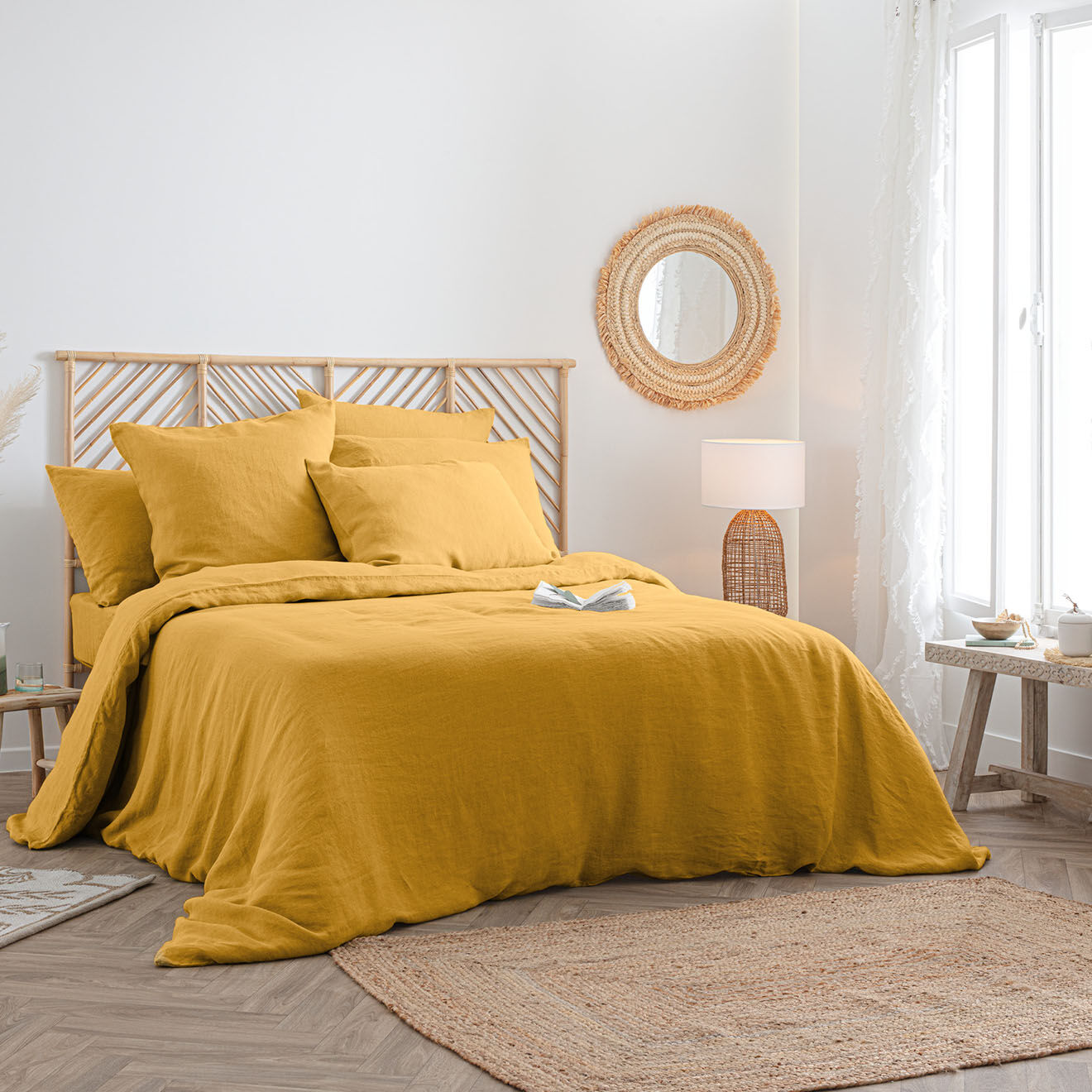 Atmosphera Housse de couette Linah en lin lavé ocre